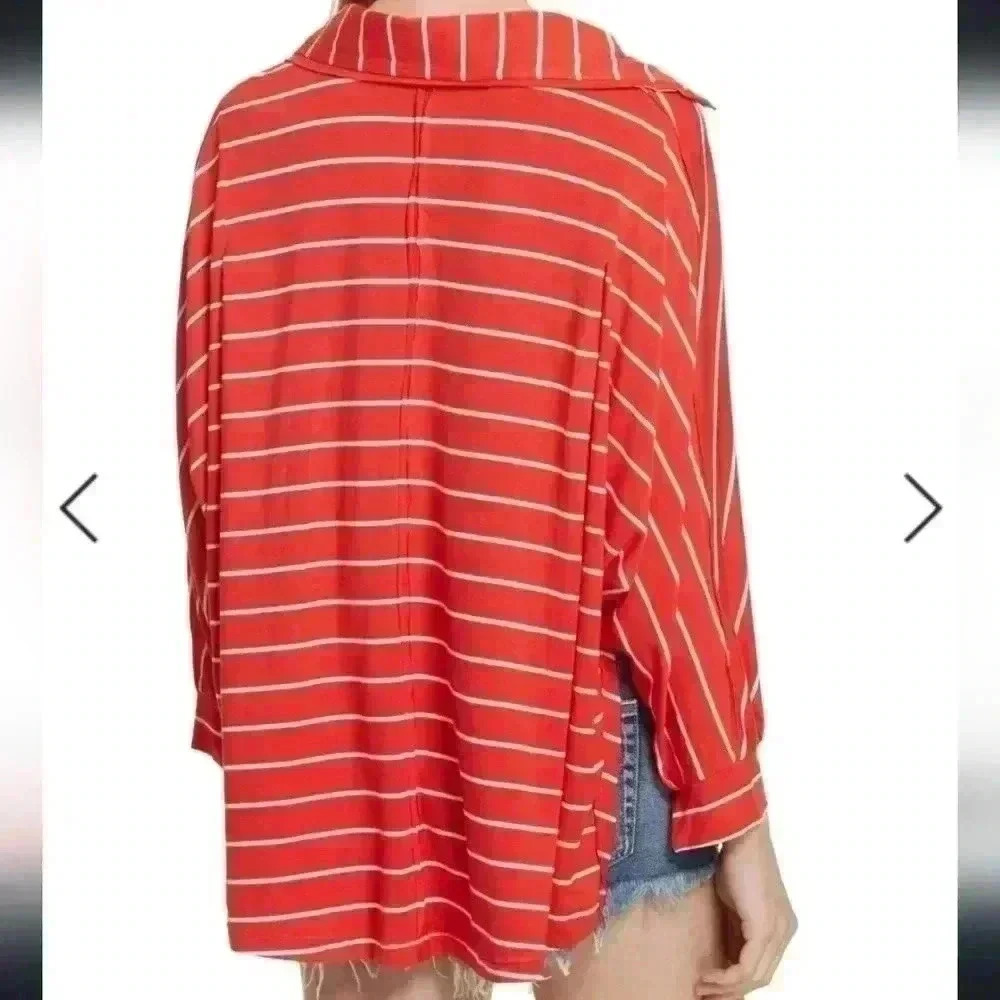 Free People We The Free Can't Fool Me Striped Orange and White Tee Size Small - Picture 8 of 16